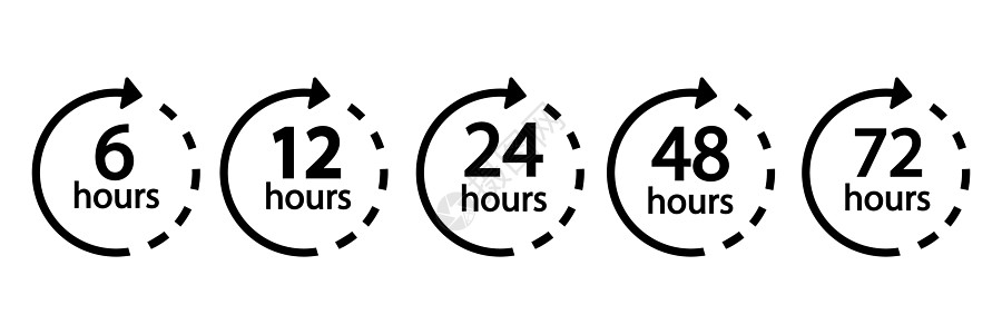 6 12 24 48 72小时钟箭头 符号工作时间 优质黑色样式矢量图标图片