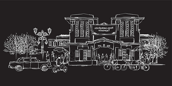 印尼印度尼西亚日惹市Beringharjo市场自由手草图 矢量说明插画