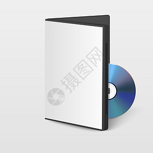 矢量 3d 逼真 CD DVD 与塑料盒隔离在白色 CD 盒 样机包装设计模板 光盘图标 前视图磁盘射线记录封面黑胶圆圈小样塑料图片
