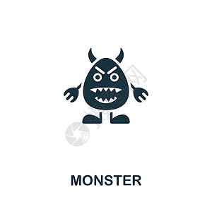 怪物图标 单色简单线条游戏元素图标 用于模板 网络设计和信息图等婴儿恶魔眼睛微笑生物插图喜悦漫画外星人卡通片图片