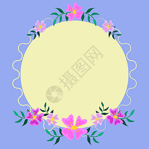 周围有叶子和花朵的框架和里面的重要公告 到处都是不同植物的框架和重要信息 有最近想法的花盒装饰庆典风格婚礼花束计算机图形粉色圆圈图片