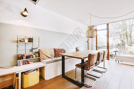 现代公寓客厅的时装式室内家具内阁阁楼装饰长椅沙发房间住宅房子桌子图片