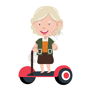 身挂体向量上的老太婆女士摩托车运动车轮城市卡通片咖啡游客旅行女性图片