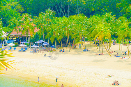 新加坡Sentosa度假胜地海滩海洋蓝色景点海岸旅行沙滩远距离波浪状蓝天白色图片