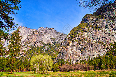 Yosemite山谷 有悬崖和和平的谷底图片