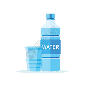 瓶装水和玻璃图标 以平板风格 在孤立的背景中显示适饮的矢量说明 健康饮料标志商业概念饮食蓝色运动矿物生态回收茶点食物苏打标签图片