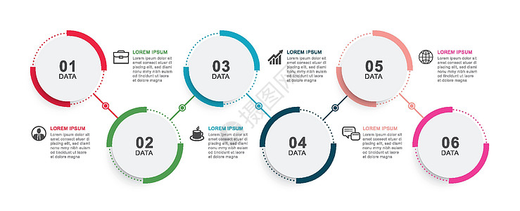 免扣数字6带有 6 个数字数据模板的圆形时间轴 矢量插图抽象背景商业信息标签传单日程按钮横幅广告菜单小册子设计图片