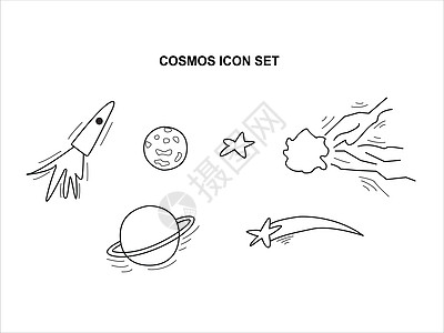 手画的宇宙笔画图标设置线条艺术图片