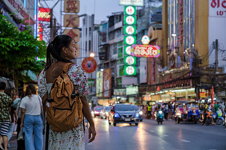 中国城曼谷泰国 中国城曼谷的混居街道旅游建筑学城市市中心文化黑色景观生活女士市场图片