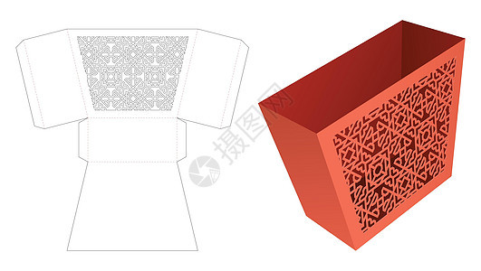 带有静态模式的轨迹文具盒死切模板和3D模型图片