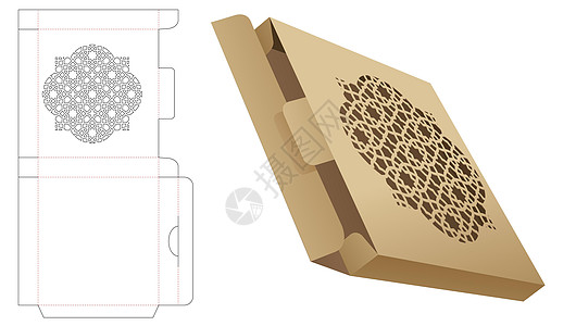 装有悬浮亚斯比定型的锡质包装纸死切模板和3D模型图片