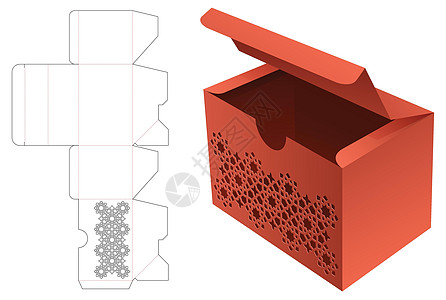 矩形包装 用斜纹式样板剪切模板和3D模型图片