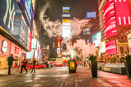 曼哈顿时报广场纽约时报广场夜景TIMESQUARE广场景点摩天大楼男人商业数字建筑动画时代夜景背景