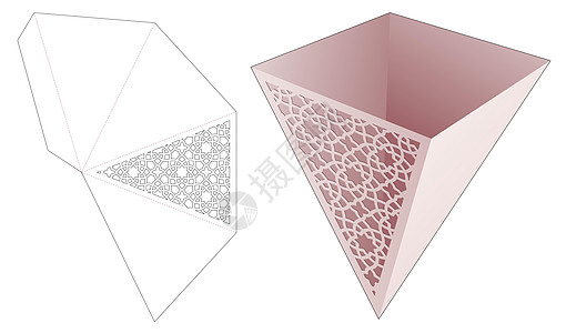 含有静态阿拉伯模式的金字塔形容器 切碎模板和3D模型图片