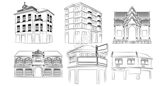 Doodle 建筑线艺术卡通画图片