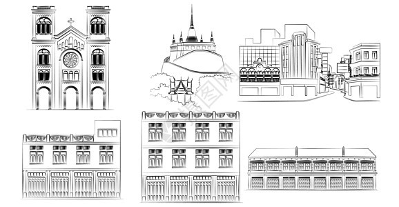 线条艺术建筑卡通画图片