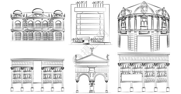 Doodle线艺术建筑卡通画图片