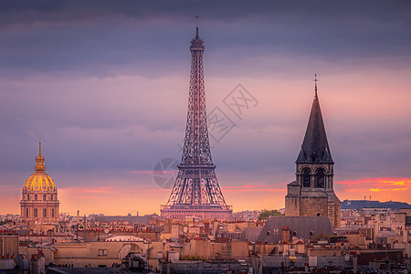 Eiffel塔台和法国巴黎日出的法国天堂屋顶城市城市生活住宅正方形建筑旅游文化阁楼地标假期图片
