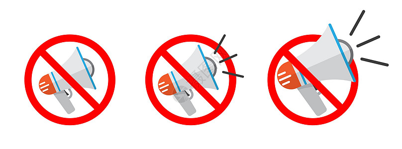 没有扩音器图标 没有噪音概念体积危险扬声器标签插图禁令喇叭圆形成功红色图片