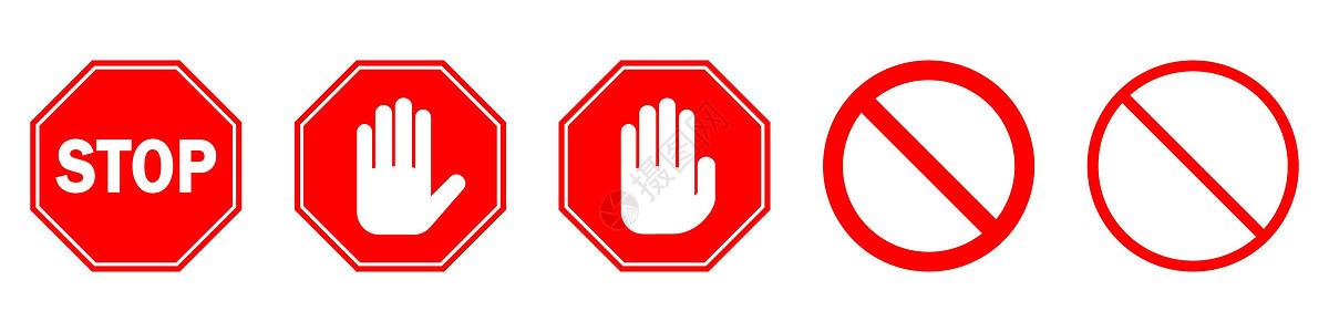 红色停止站符号孤立 矢量停止手标志运输白色交通危险注意力入口法律圆形标签警告图片
