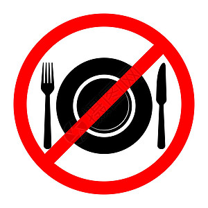 禁止食用没有食用标志 矢量插图警告圆圈盘子早餐海报黑色白色红色禁令插画
