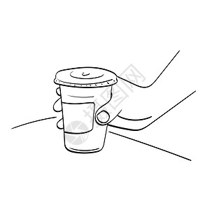 紧握冰咖啡的手放在表格插图中的矢量手上 在白色背景线艺术中被孤立图片
