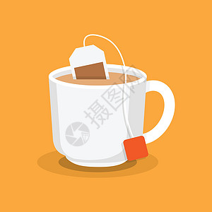 在平面样式的白色杯子图标插图中的茶包 在孤立的背景上喝矢量图 新鲜饮料标志经营理念玻璃食物咖啡早餐厨房茶点蒸汽草本植物液体茶碗图片