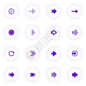 箭头紫色颜色矢量图标上带有紫色阴影的光圆形按钮 为 web 移动应用程序 ui 设计和打印设置的箭头图标曲线收藏用户光标艺术标识图片