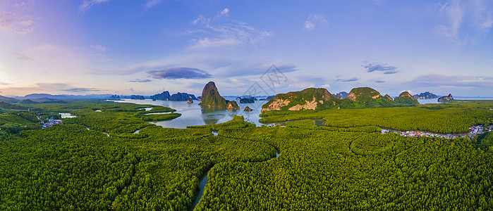湾山区景象与泰国安达曼海红树林日落森林假期旅行游客地标天空热带旅游红树图片