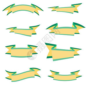 不同大小的黄绿色矢量丝带 八个不同方向弯曲的胶带 大 小布带图片