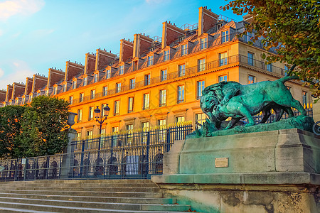 狮子雕像和进入法国巴黎图利里花园的入口图片