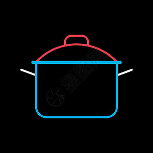 平底锅矢量图标 烹饪锅或平底锅标志插图用具午餐黑色餐厅工具火锅厨具盘子蒸汽图片