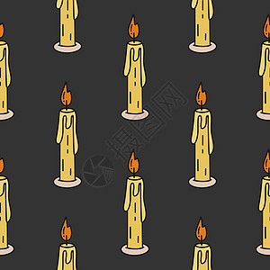 黑暗背景下燃烧蜡烛 无缝无缝模式矢量插图图片