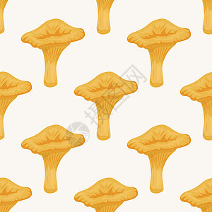 矢量无缝模式与白色的鸡油菌蘑菇 无缝纹理 手绘卡通鸡油菌蘑菇 纺织品 墙纸 印刷品的设计模板 鸡油菌义者艺术孩子们蔬菜森林卡通片图片