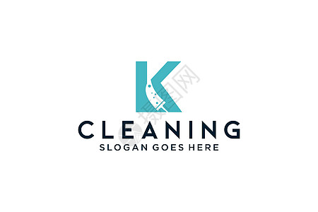 用于清洁清洁服务的信件K 维护汽车详细分类 家徽标志矢量模板的维护卫生扫帚商业城市工作家务洗涤剂房子家庭蓝色图片