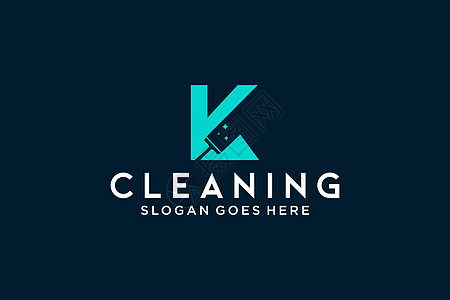 用于清洁清洁服务的信件K 维护汽车详细分类 家徽标志矢量模板的维护工作打扫插图城市扫帚公司叶子房子蓝色卫生图片