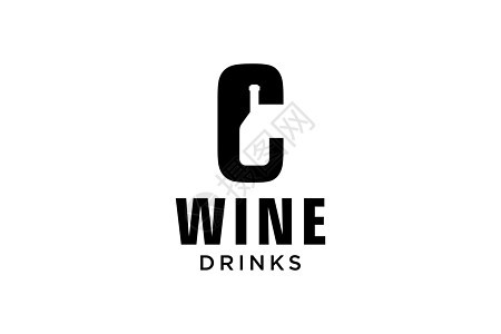首字母C 带有酒瓶品牌设计模板图片