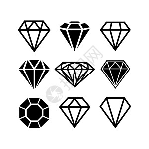 一套平坦风格的钻石 摘要黑金刚石收集图标 线性大纲符号 矢量图标标识设计方块图片