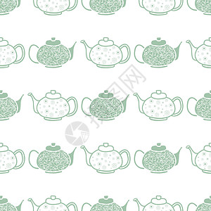 绿色茶壶 白色花朵 完美无缺的图案打印背景设计图片