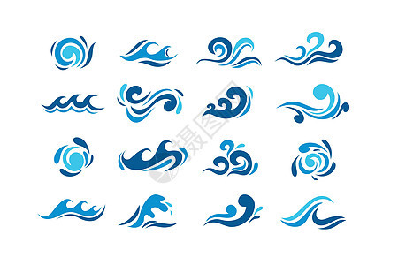 大套程式化的海浪 彩色套装 海水波浪 海洋流动和漩涡插图曲线风暴液体冲浪波浪状卷曲艺术运动白色标识图片