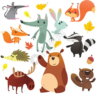 卡通森林动物人物 野生卡通可爱动物组合动物集栗鼠收藏海狸野兔婴儿贴纸兔子动物园刺猬图片