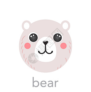 北极熊可爱的肖像 有姓名文字笑脸卡通漫画 圆形动物脸部 孤立矢量图标插图图片