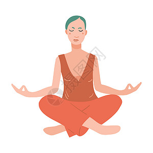 做瑜伽锻炼的年轻美女精神冥想姿势专注女士插图呼吸卡通片训练瑜珈图片