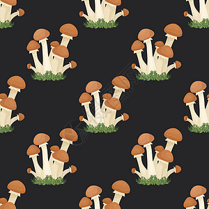 矢量无缝模式与黑色的蜂蜜龙舌兰蘑菇 无缝纹理 手绘卡通蜂蜜木耳蘑菇 纺织品 墙纸 印刷品的设计模板图片