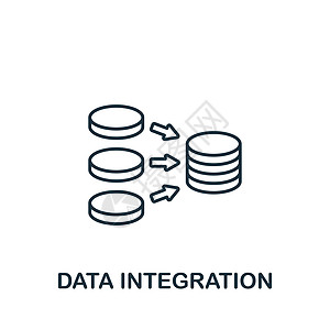 数据集成图标 单色简单线条 用于模板 网络设计和信息图的数据收集科学图标服务框架服务器代码接口插图商业技术数据库工具图片