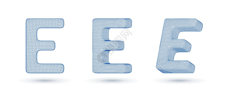 e 字母有线框架高多边形大纲低多色风格矢量插图图片