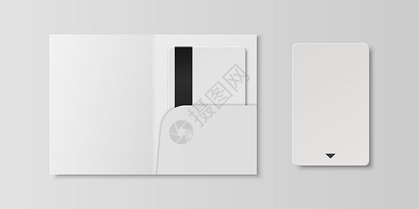 矢量 3d 逼真的白色客房 塑料酒店公寓钥匙卡模板与纸质保护套 钱包 用于样机 品牌的酒店房间塑料钥匙卡设计模板 顶视图社区磁条图片