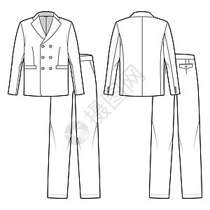 双排扣西装套装-经典男士裤子和夹克技术时尚插图 两件套 袖子图片