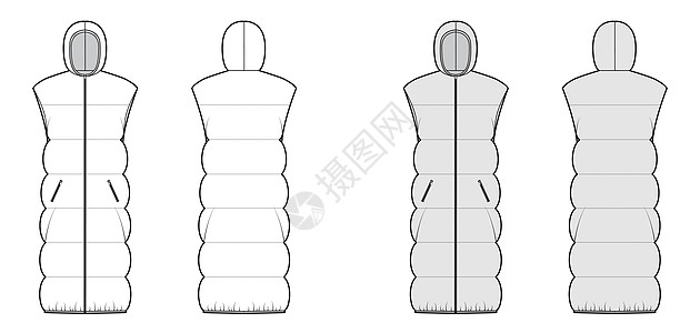 用无袖 上衣项圈 拉链特写 超大尺寸的 脱衣穿腰外套技术时装插图商业办公室手工女性河豚背心马甲孩子们设计服装图片
