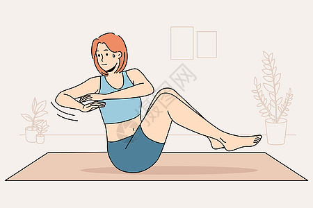 在家做垫子上的妇女培训动力讲师动机运动员教练锻炼绘画福利卡通片运动图片